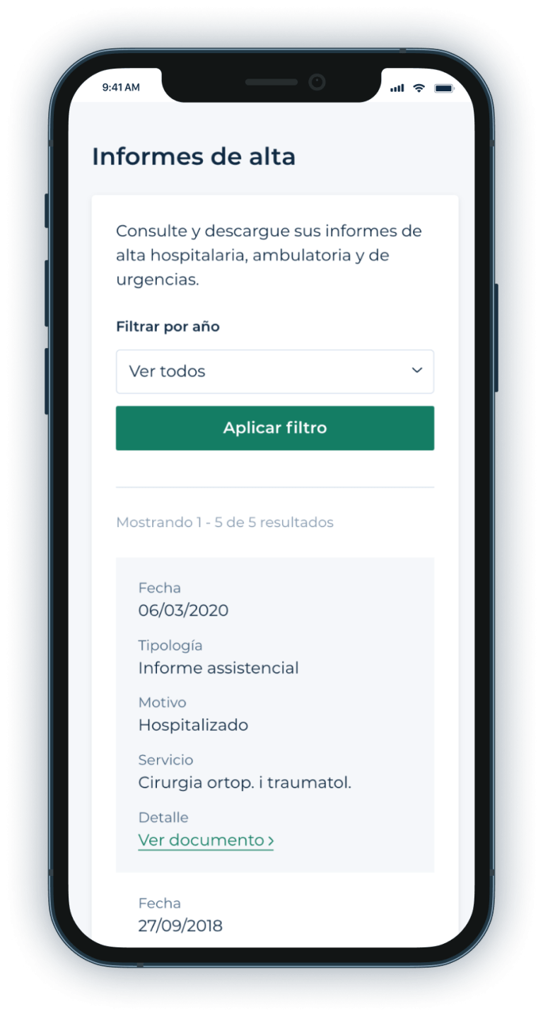 Imagen correspondiente al paso de: Acceder a informes de alta y pruebas diagnósticas