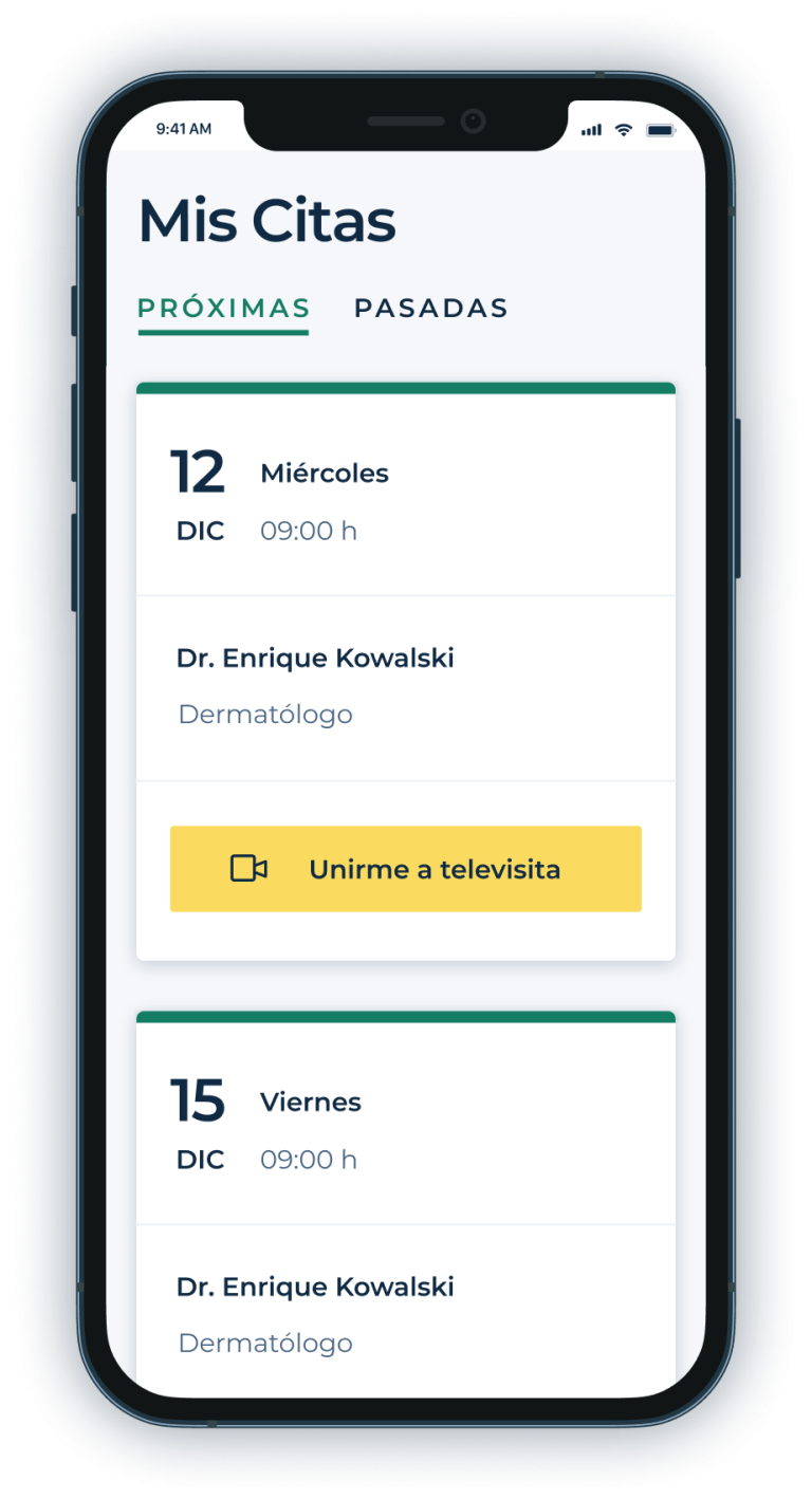 Dispositivo móvil mostrando la visualización de: Consultar las visitas programadas