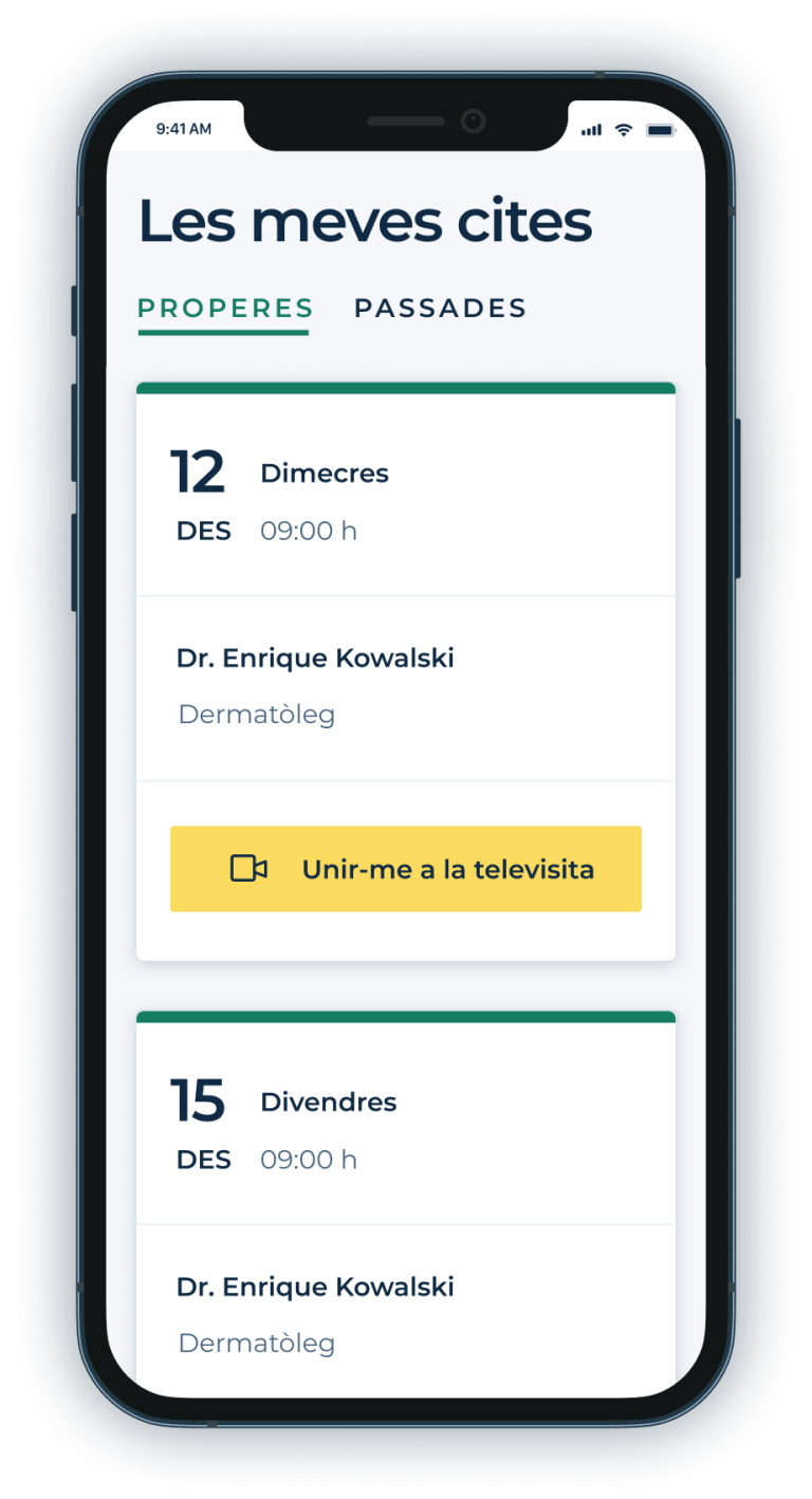 Dispositiu mòbil que mostra la visualització de: Consultar les visites programades