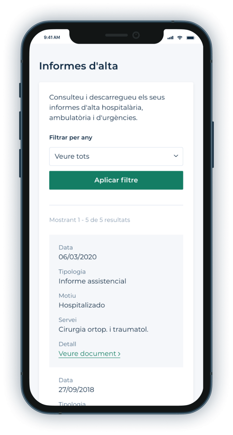 Imatge referent a: Accedeix als informes d'alta i proves diagnòstiques