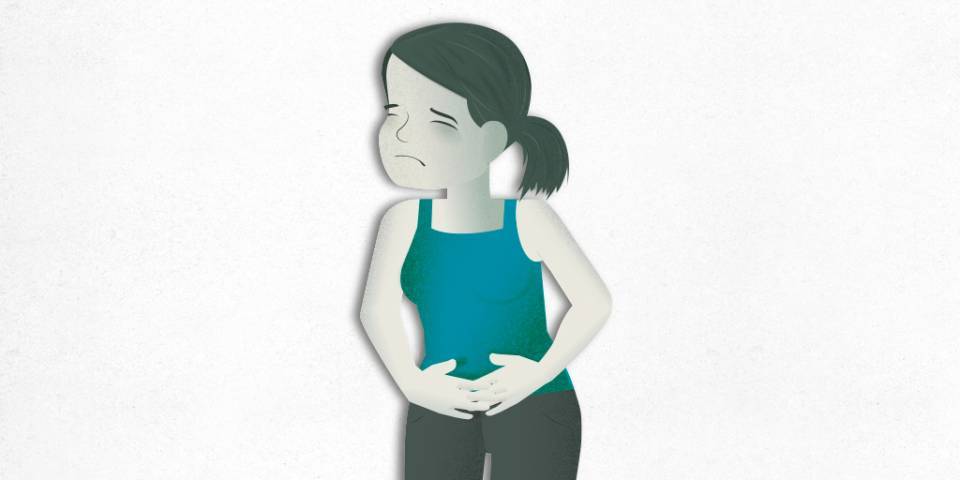 Woman with stomach ache, drawing, PortalCLÍNIC
