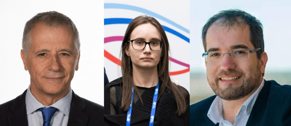 D'esquerra a dreta:  Lluís Mont, Margarida Pujol-López i José M. Tolosana.