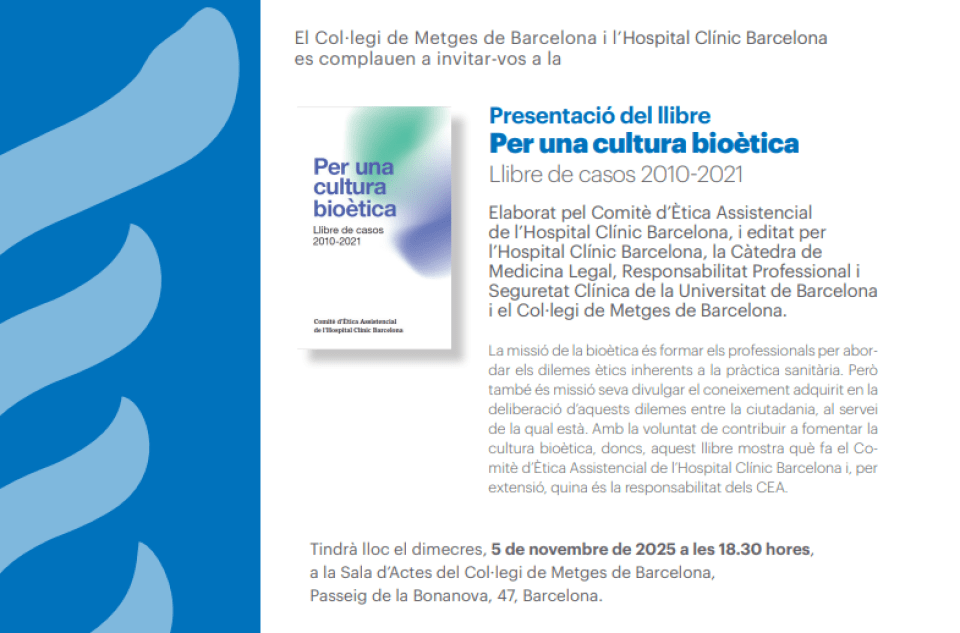 Presentació del llibre 'Per una cultura bioètica. Llibre de casos 2010-2021'