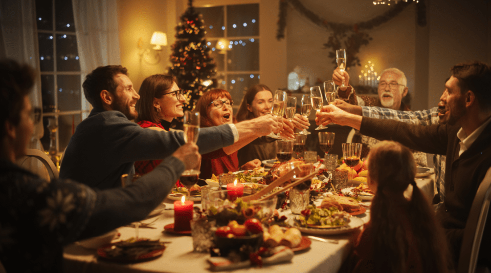 Sopar nadalenc amb persones al voltant d'una taula