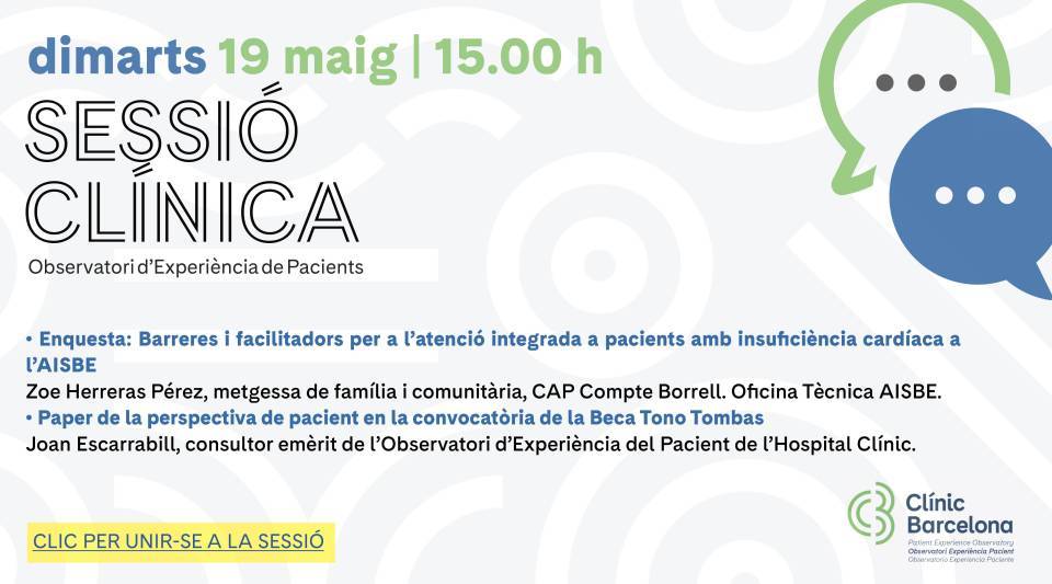 Sessió clínica Observatori Experiència de pacient | maig 2026