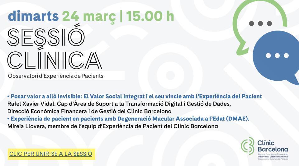 Sessió clínica Observatori Experiència de pacient | març 2026