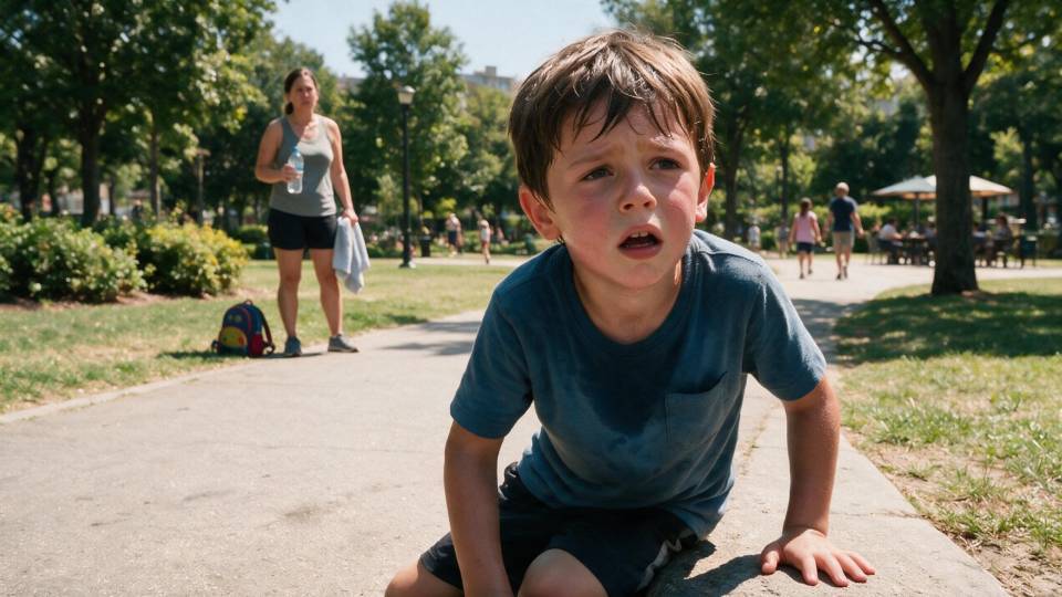 Niño refrescándose con agua durante una ola de calor