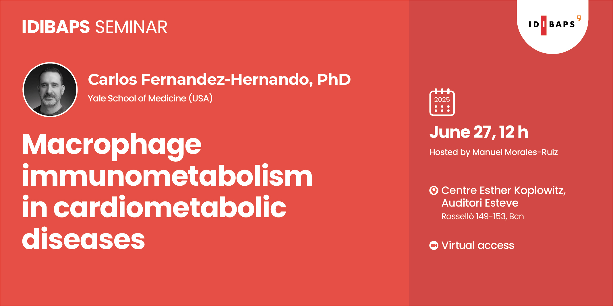 IDIBAPS SEMINAR: Macrophage immunometabolism in cardiometabolic diseases